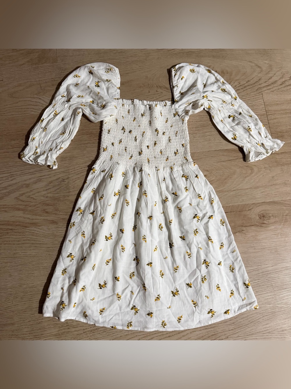 Kourt White Floral Smocked Mini Dress with Puff Sleeves